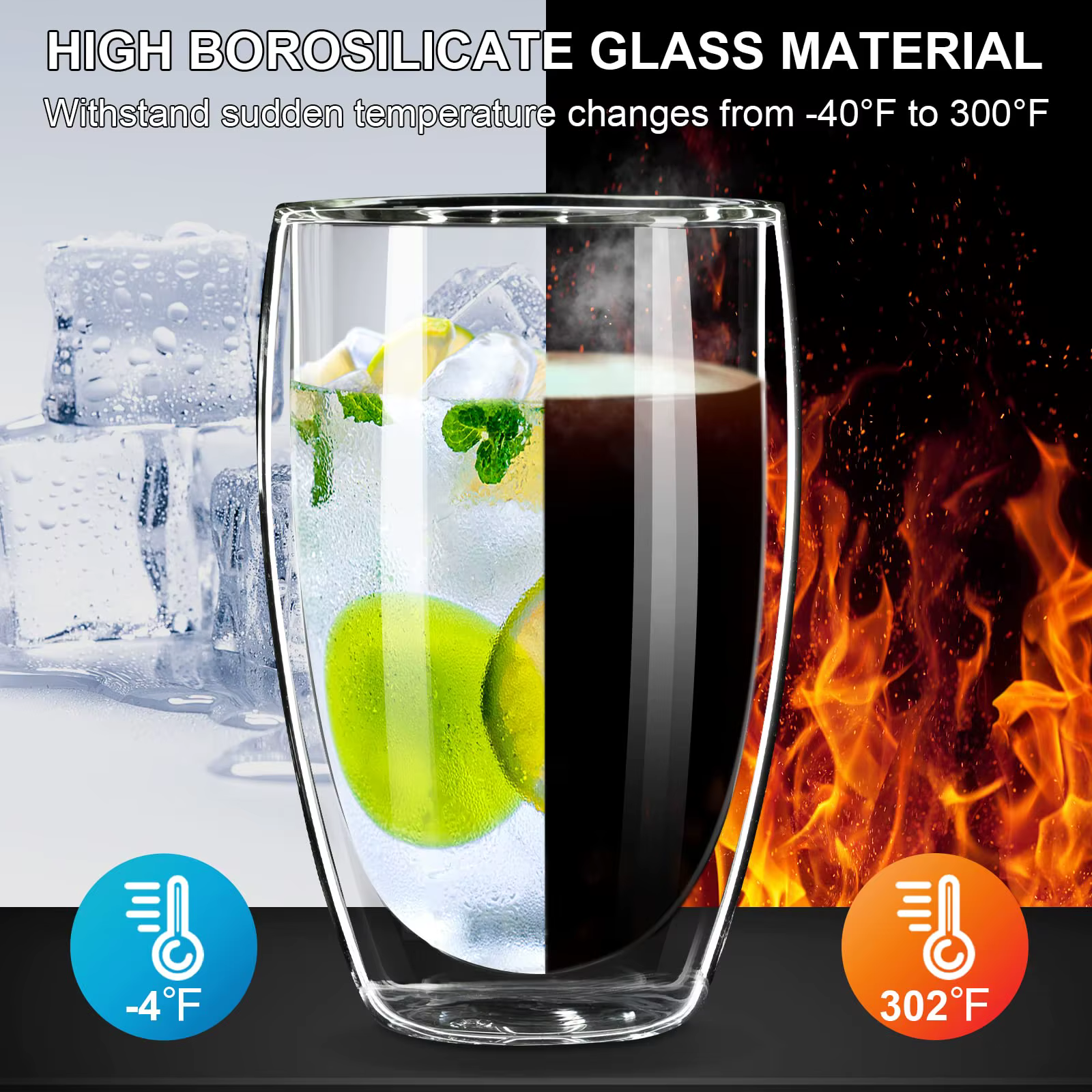 Tasses à café en verre à Double paroi de 12/15OZ avec bec
