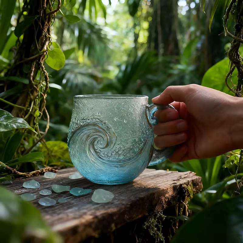 Tasse ondulée en verre de mer 12 Oz