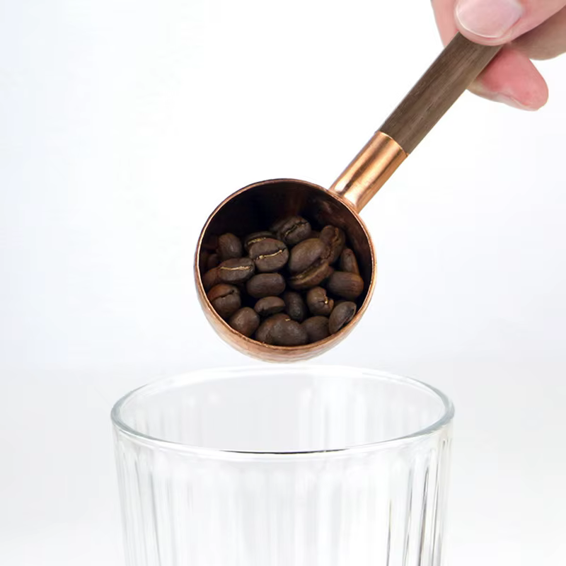 Cuillère-mesure pour grains de café, bois massif, cuivre, 10g