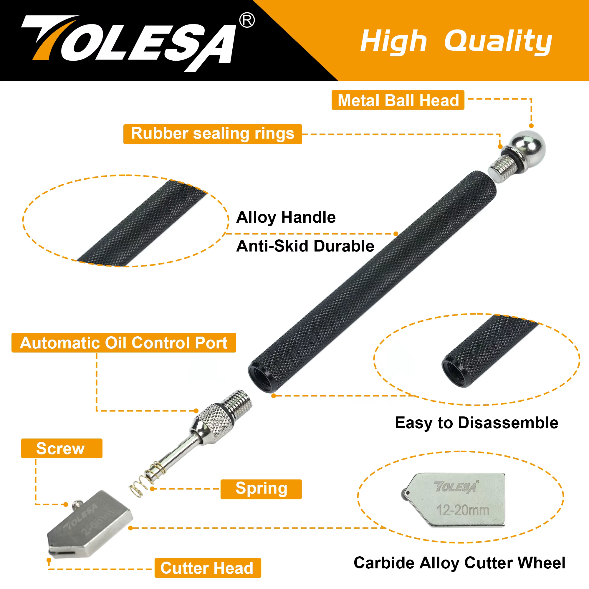 TOLESA Kits de coupe-verre 2 mm-20 mm, outil de coupe du verre avec alimentation et boîte à huile aotomatique, coupe-verre pour miroirs/carreaux/mosaïque