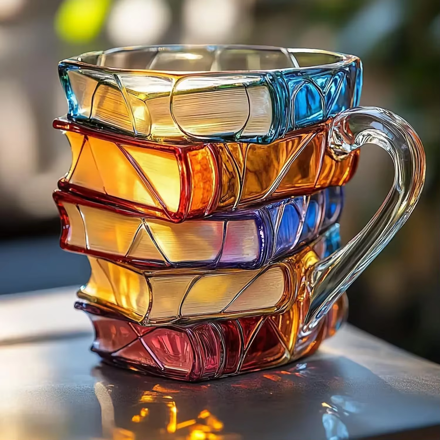 Tasse à livre peinte, tasse à café en verre coloré 3D