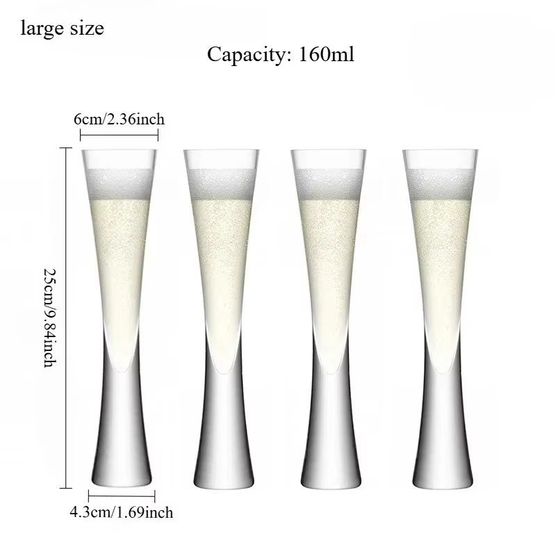Flûte à champagne élégante en verre en forme de sablier