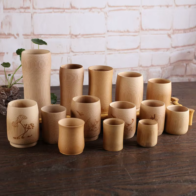 Tasses à thé rétro en bambou carbonisé naturel