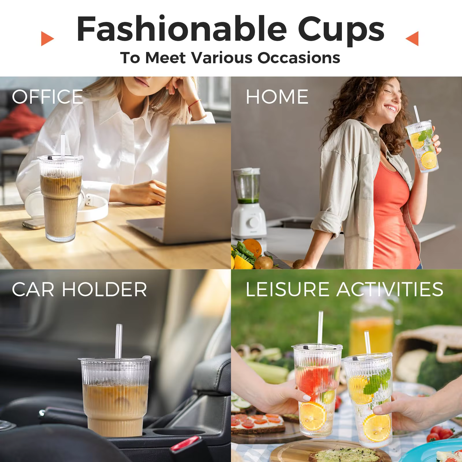 Lot de 2 verres à café glacé avec pailles