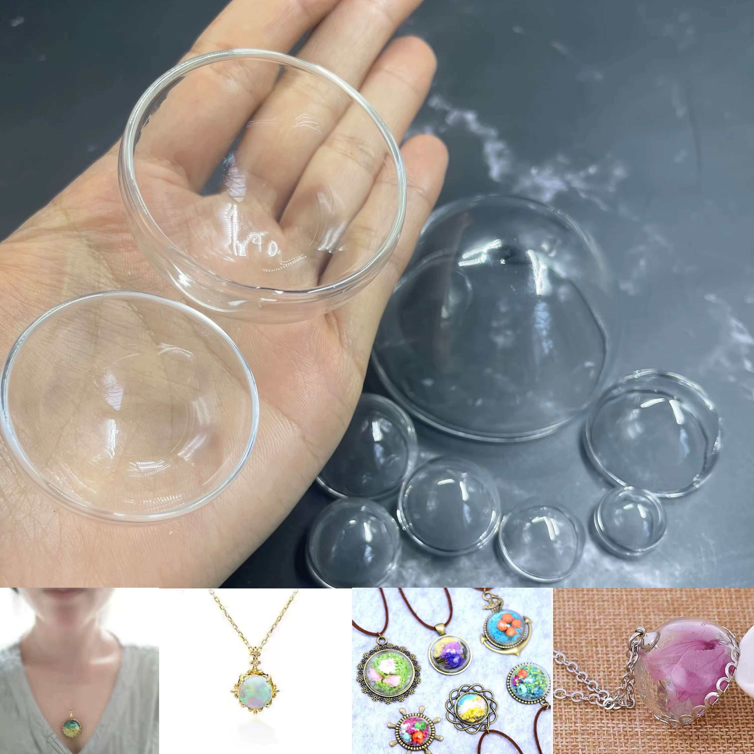 Demi-boules de verre transparentes