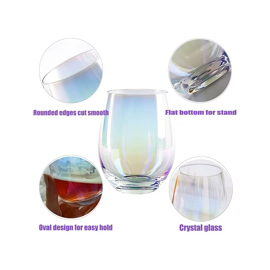 Verres à vin arc-en-ciel (ensemble de 2/lot de 4)-20 oz