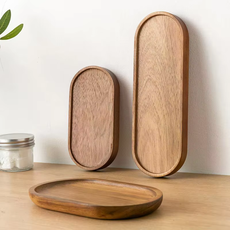 Assiette en bois japonaise, plateau ovale en hêtre, mini assiette en bois massif, petite assiette pour enfants, assiette entièrement en bois