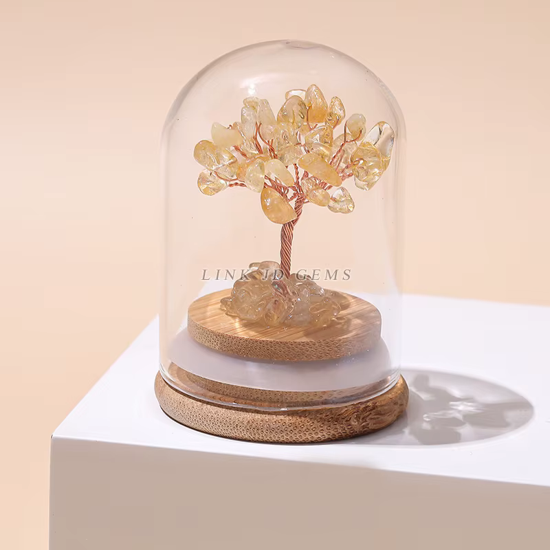 Ornement Bouteille des Vœux Arbre de Richesse en Pierre Naturelle Concassée avec Couvercle en Verre, Décoration de Bureau, Cadeau