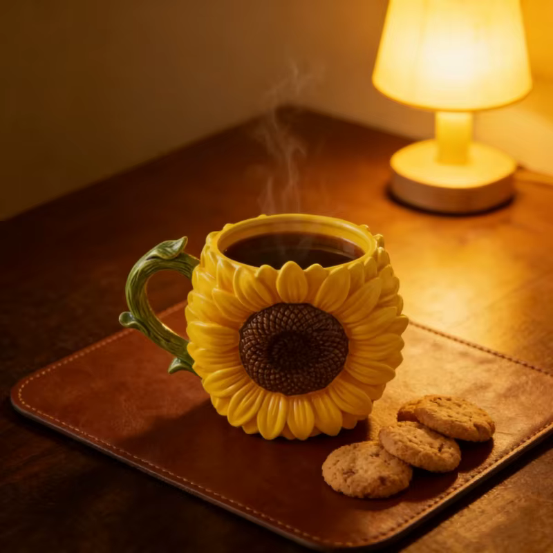Tasse à café en céramique Tournesol - Tasse décorative florale 3D