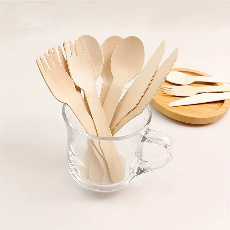 50 pièces jetable en bois cuillère fourchette ensemble de couverts mariages fêtes d'anniversaire Desserts gâteaux crème