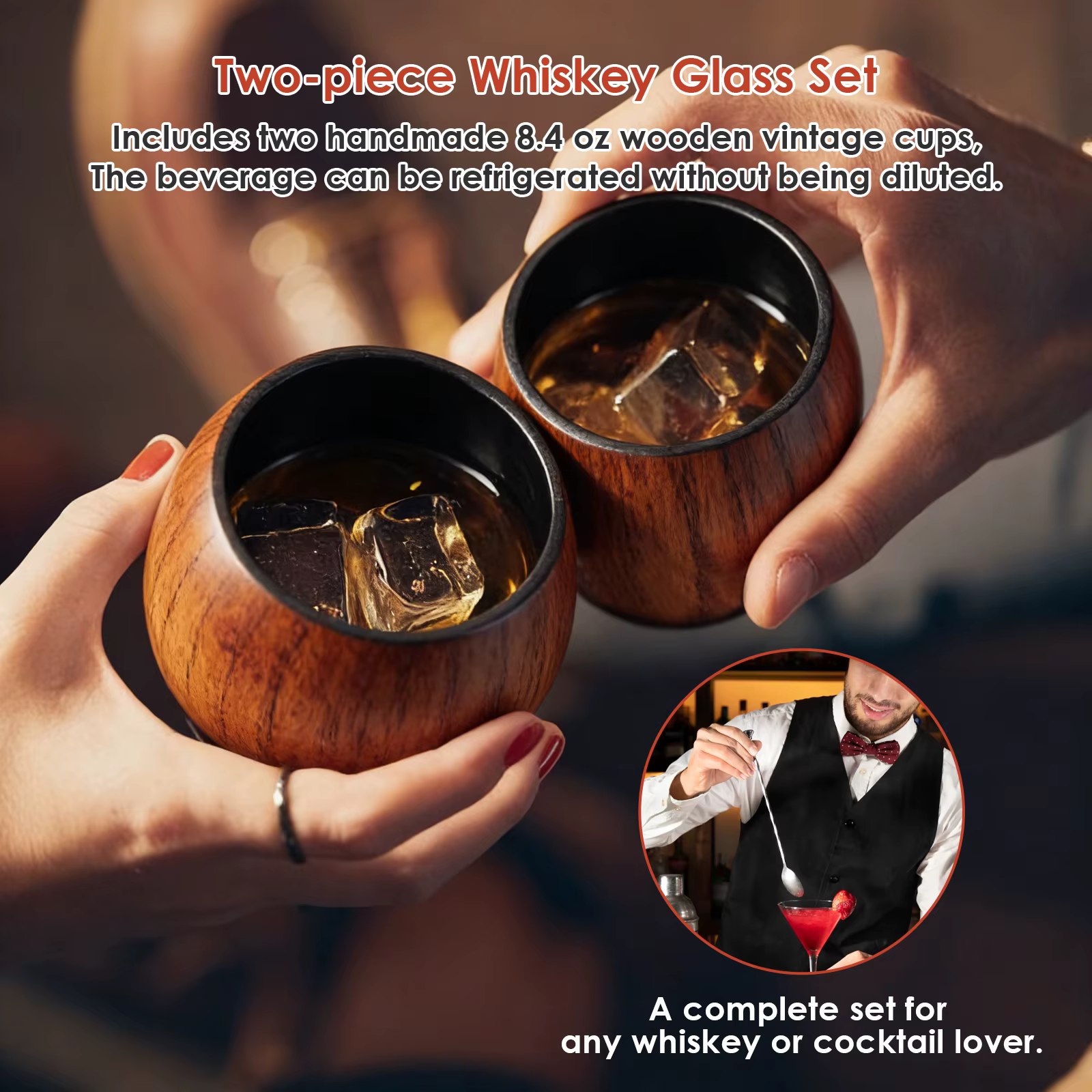 Lot de 2 verres à vin en bois de 240 ml