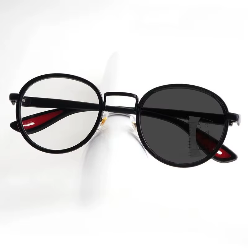 Lunettes de presbytie progressives multifocales photochromiques, monture ronde en métal, verres à changement de couleur, HD, anti-lumière bleue, lunettes de lecture