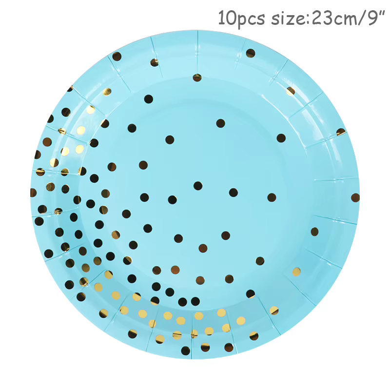 Vaisselle jetable à points bronzants bleus