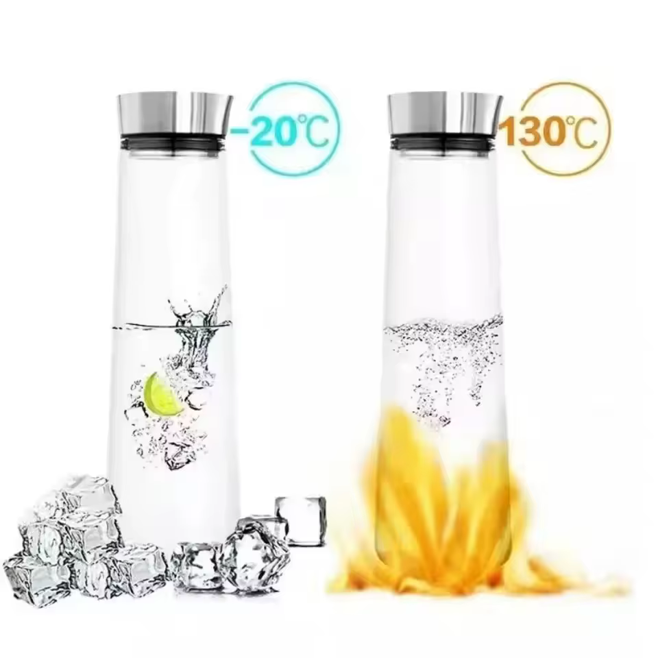 Bouteille d'eau en verre épaissi 1L/1.5L avec couvercle en acier inoxydable