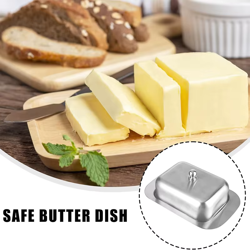 Plat à beurre en acier inoxydable avec couvercle, boîte de rangement pour beurre et fromage, plat à fromage, assiette à beurre avec couvercle, porte-beurre, vaisselle de cuisine