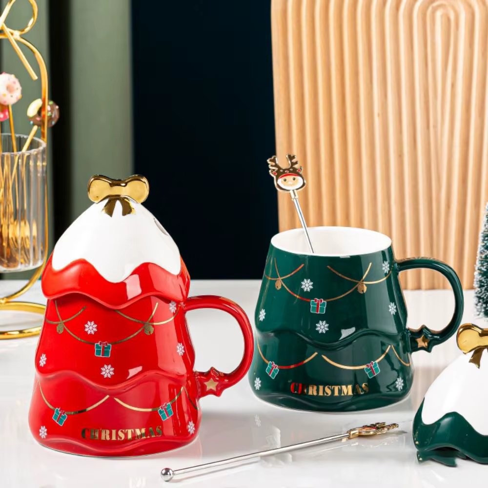 Avec couvercle et cuillère Tasse en céramique pour arbre de Noël
