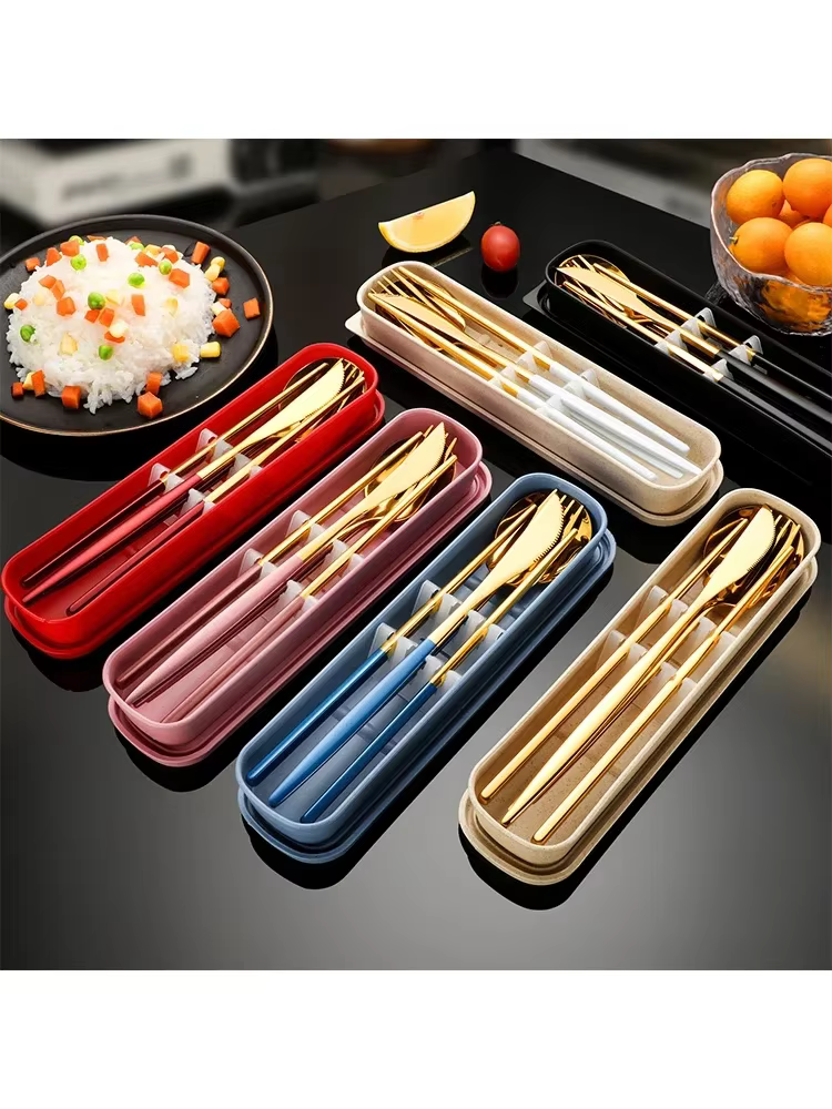 Ensemble de couverts portables en acier inoxydable avec boîte de rangement