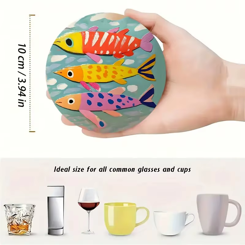 Dessous de verre circulaire en bois coloré 2D
