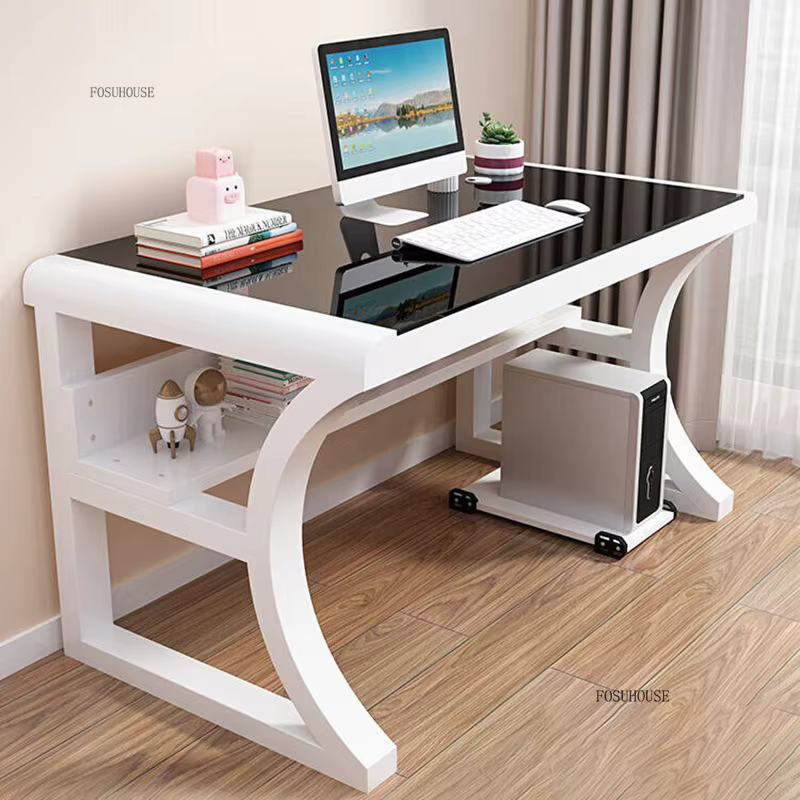 Bureaux d'ordinateur créatifs en verre trempé, table d'ordinateur de bureau à domicile, pour meubles de bureau, bureau minimaliste moderne pour chambre à coucher