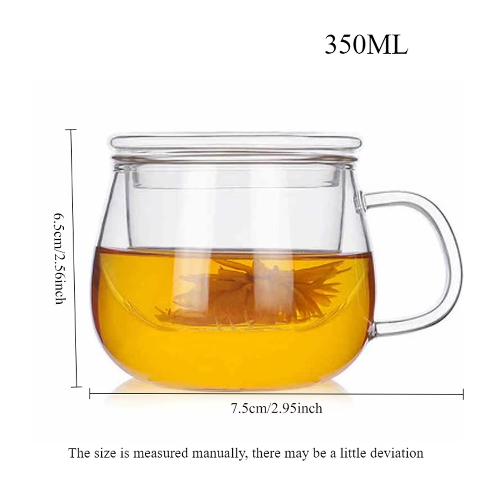 Tasse à thé en verre avec infuseur et couvercle 11oz/350ml