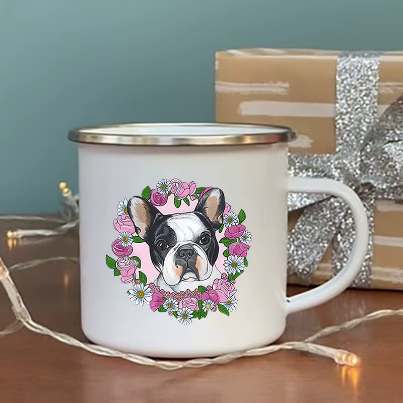 Tasse en verre émaillé imprimé bouledogue français