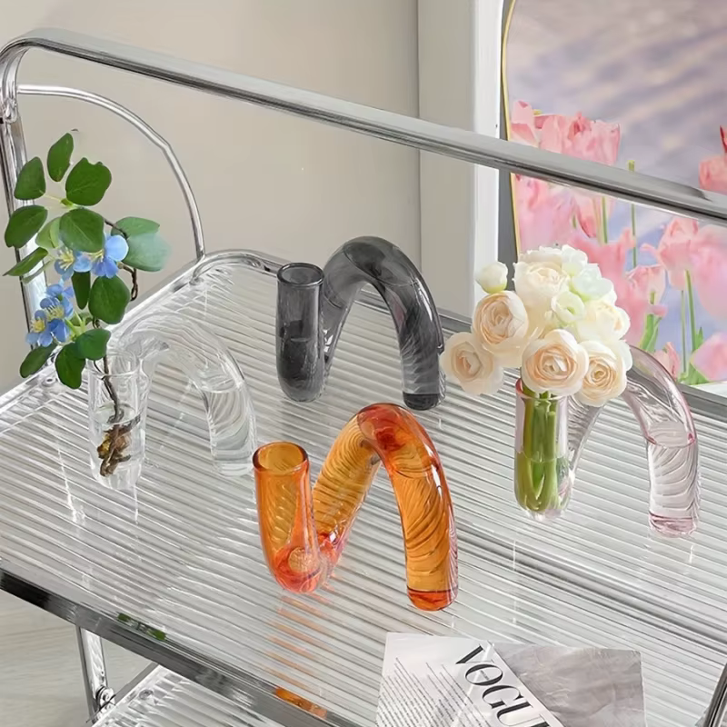 Vase en verre irrégulier nordique | Centre de table transparent moderne pour salle à manger/salon