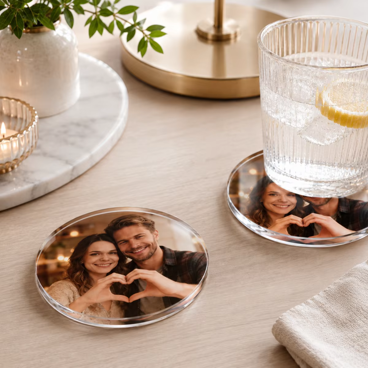 1 sous-verre personnalisé en acrylique – imprimé UV avec votre image ; Convient pour les mariages
