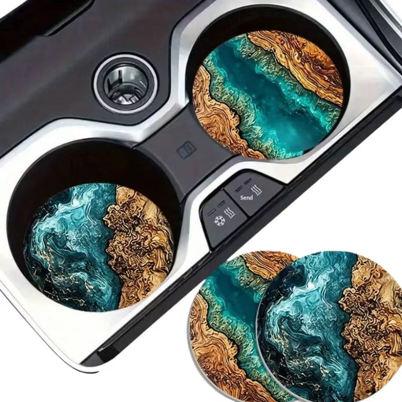 Ensemble de sous-verres à motif de vagues océaniques et de grain de bois