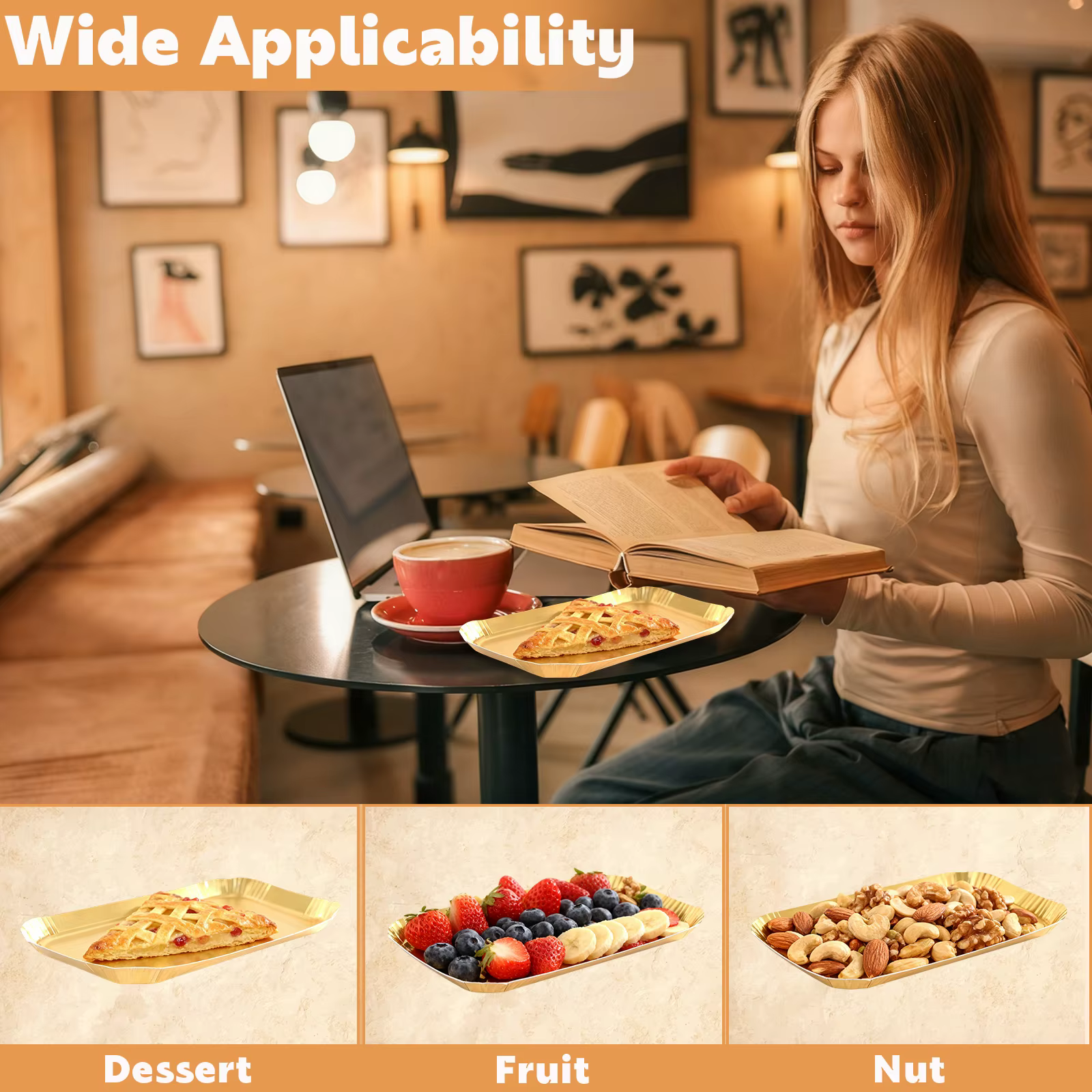 Grands assiettes en papier plateaux dorés