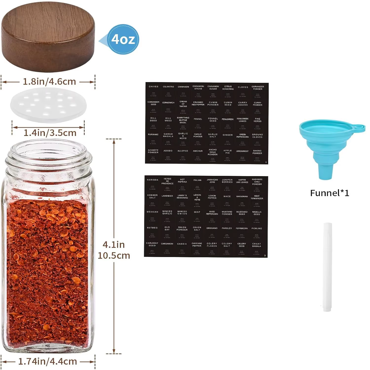 Glass vanilla seasoning jar with solid wood seasoning jar lid, labeled seasoning container, sealed empty glass seasoning contain