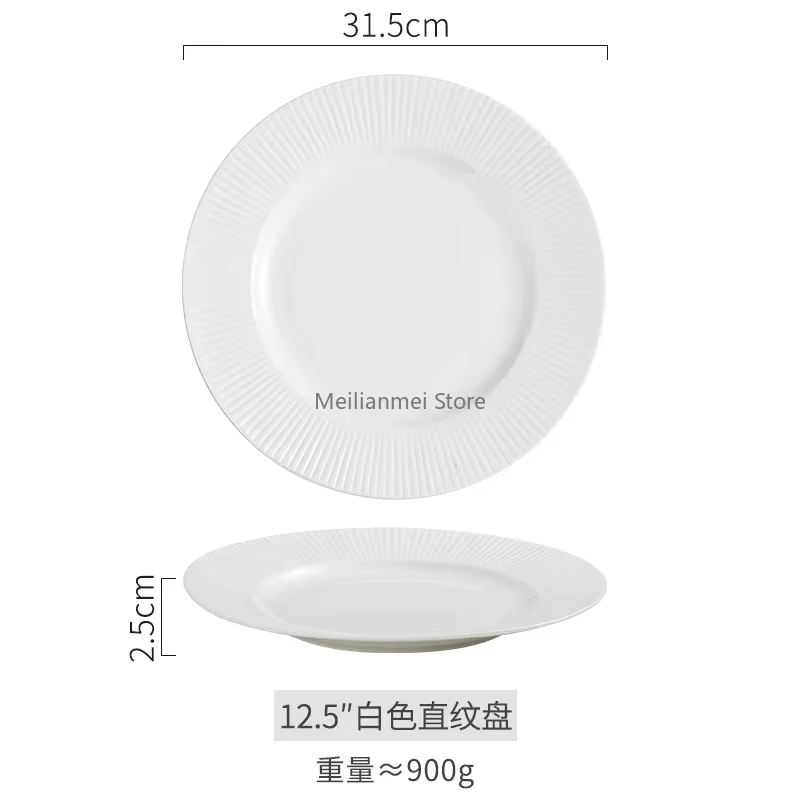 Assiette en céramique, assiette à rayures blanches en relief