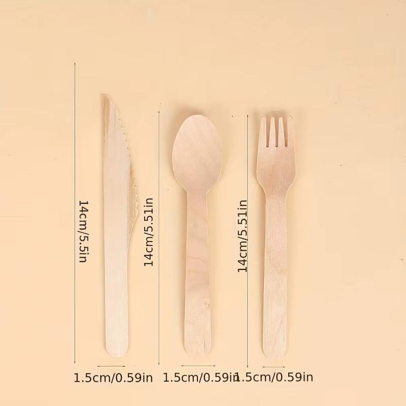 50 pièces jetable en bois cuillère fourchette ensemble de couverts mariages fêtes d'anniversaire Desserts gâteaux crème