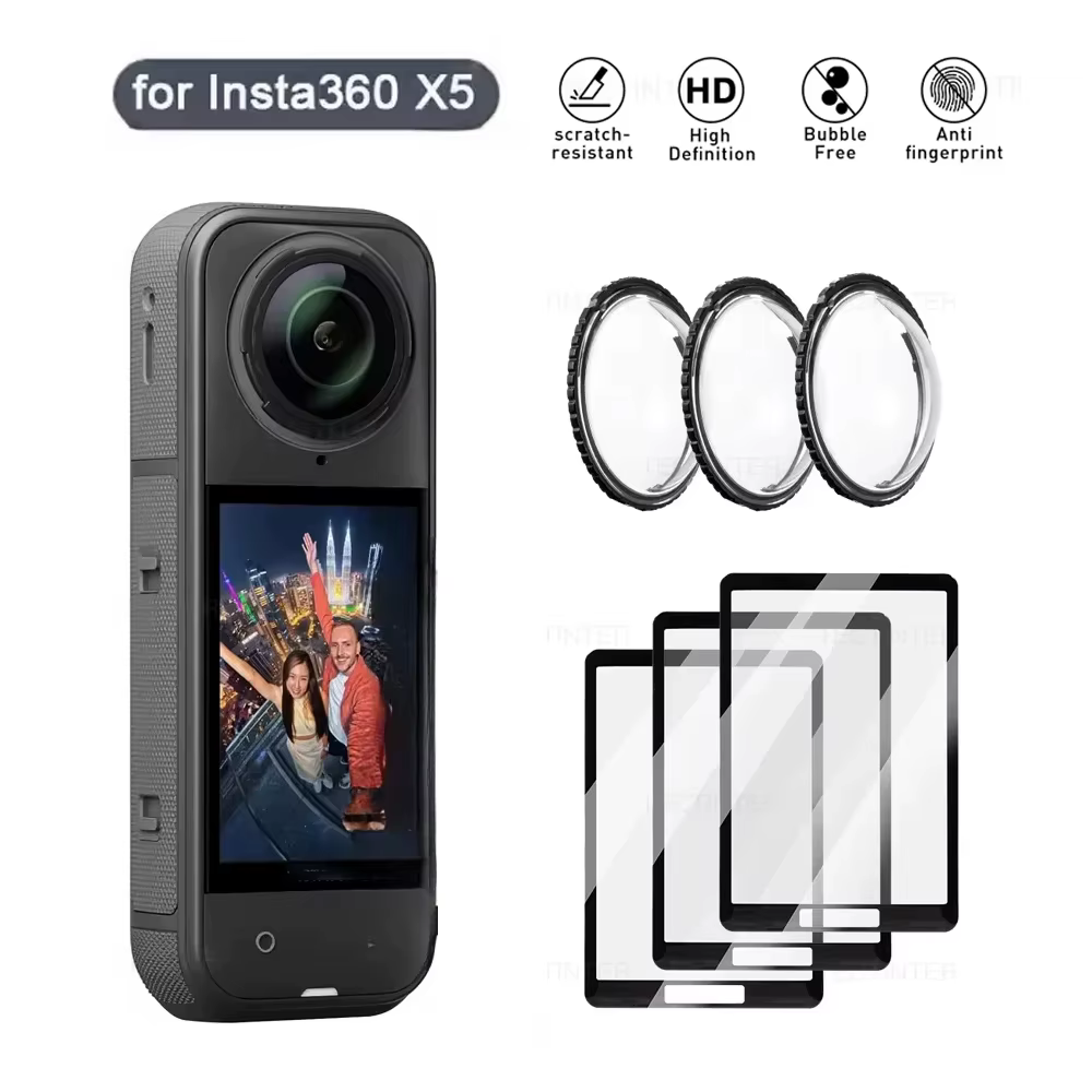Film en verre trempé pour Insta360 X4 X5, protecteur d'écran, capuchon de protection d'objectif anti-rayures, Kit de protection 360 ° Accessoires pour caméras vidéo
