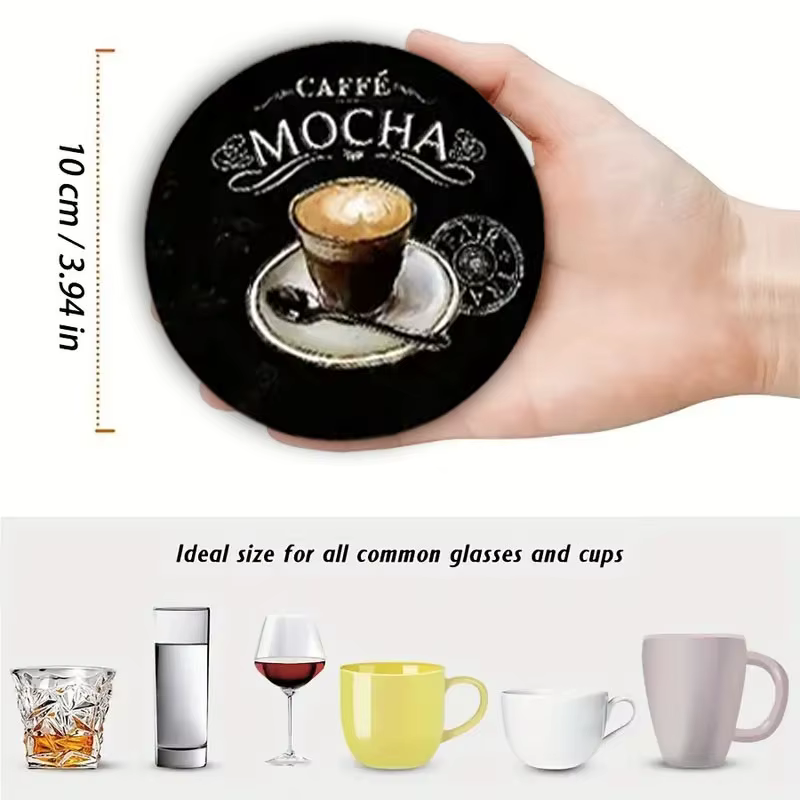 6 ensembles de sous-verres antidérapants en bois avec motifs de tasses à café