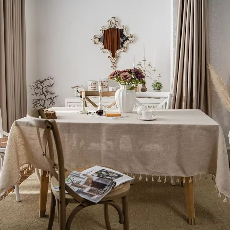 Nappe rectangulaire beige couverture de Table avec gland décoration