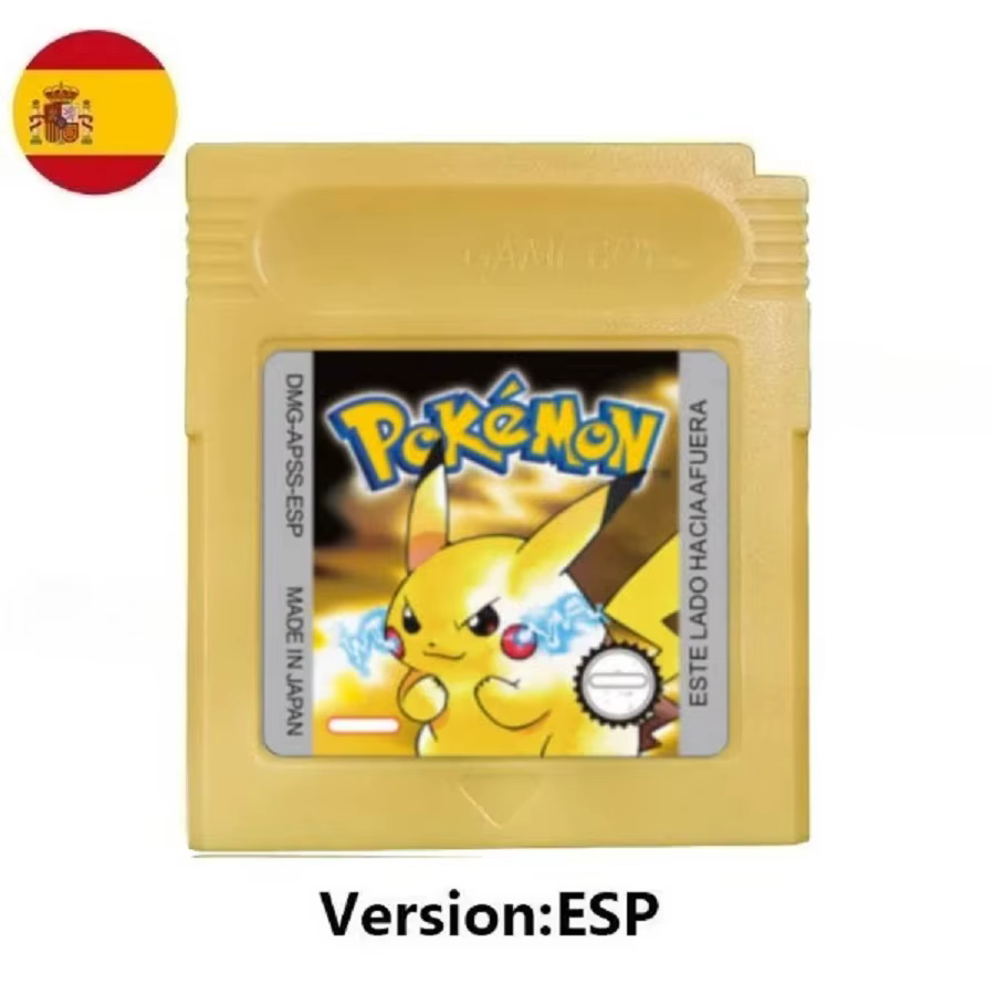 ● HOT USA ESP FRA GBC Lot de cartouches Pokémon Rouge/Bleu/Cristal/Or/Argent/Jaune/Vert Carte multilingue Carte de jeu Pokémon