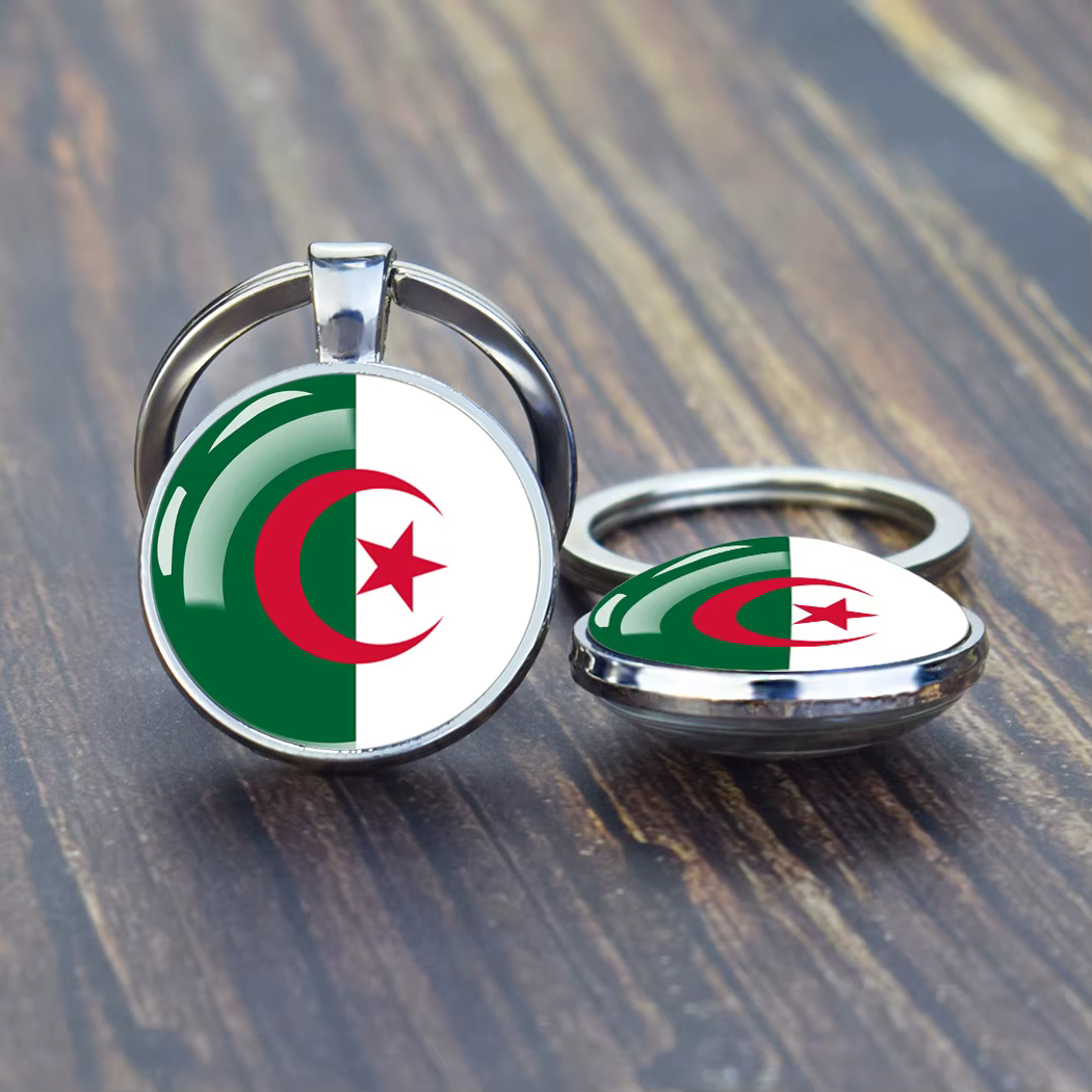 Porte-clés en verre double face avec pendentif breton, porte-clés Feel, pays d'Afrique, Algérie, Somalie, Tunisie, Maroc, Égypte