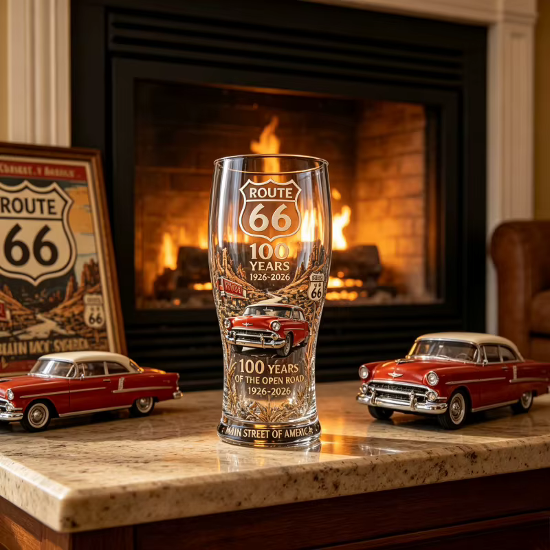Chope à bière en verre vintage Route 66