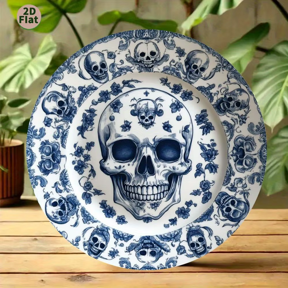 Plaque Vintage squelette Floral bleu et blanc