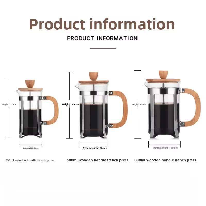 Chaud 350/600/800ML bureau cafetière manche en bois brassage théière verre français presse filtre Pot maison café ustensiles