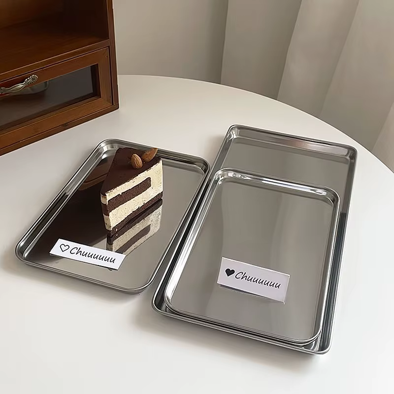 Assiette rectangulaire en acier inoxydable de style nordique pour café