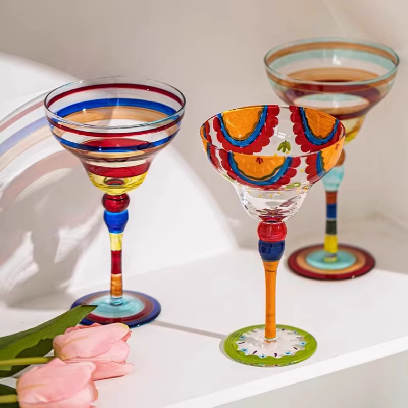 Ensemble de verres à Cocktail Margarita et Champagne colorés faits à la main