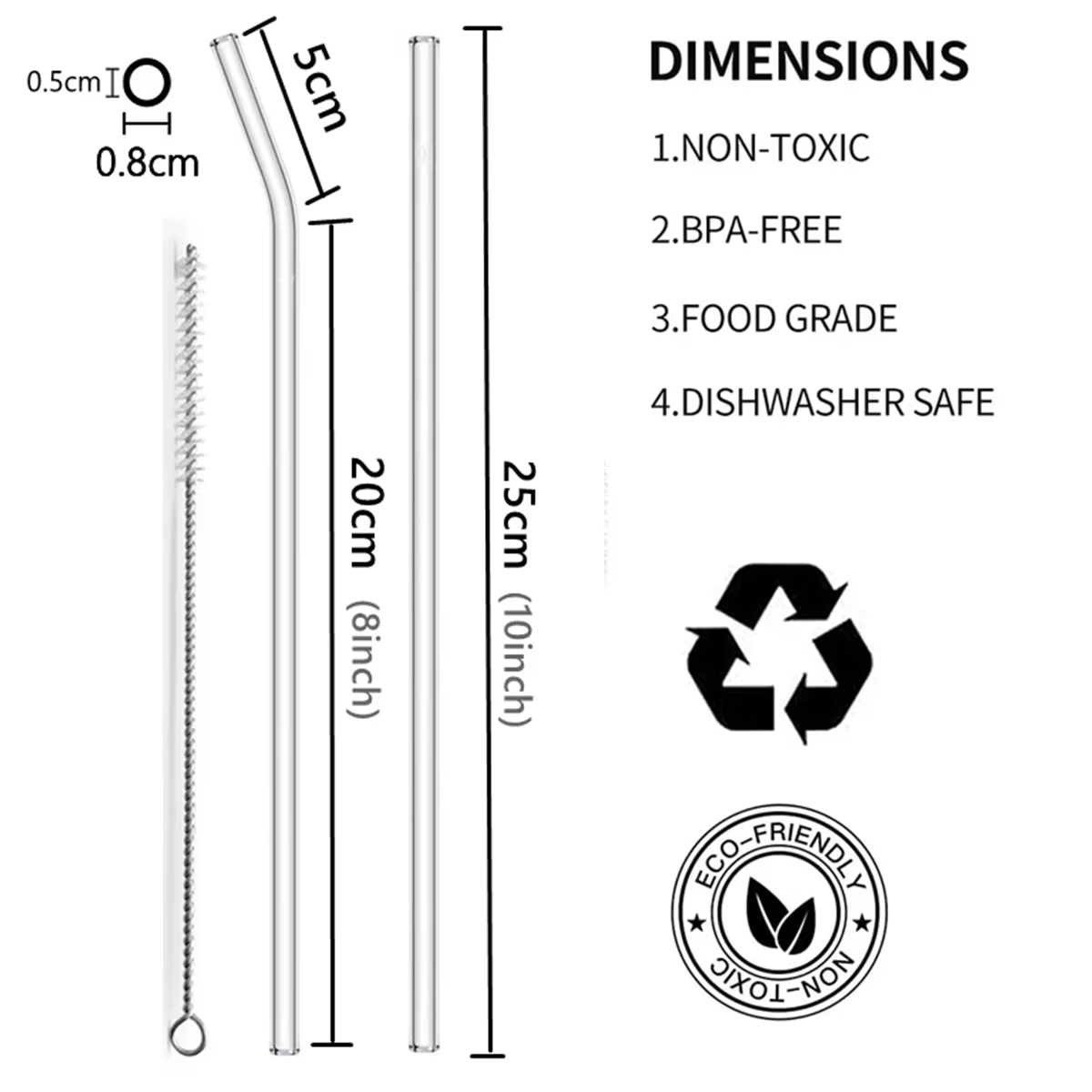 Pailles à boire en verre de 25cm de Long