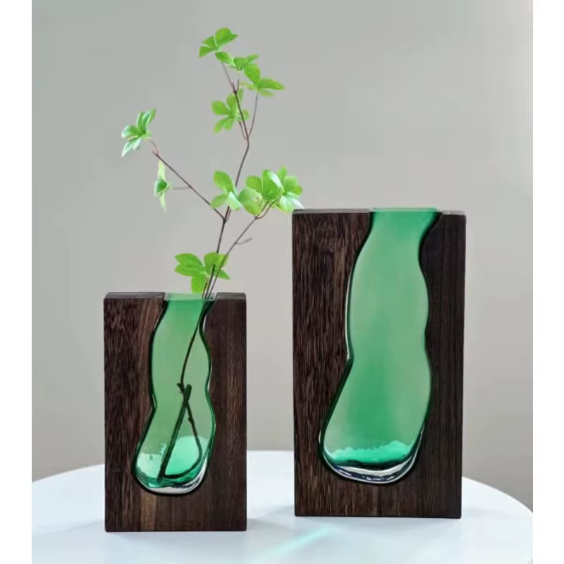 Vase en verre Transparent en bois massif