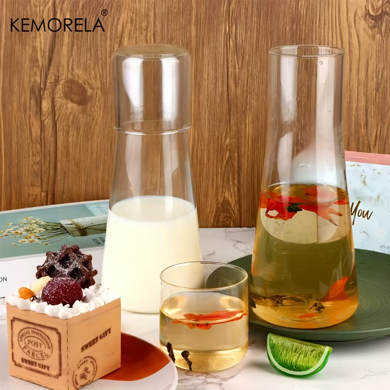 1/2 pièces 30oz clair haute teneur en verre Borosilicate jeu de Carafe d'eau de chevet avec gobelet-broche