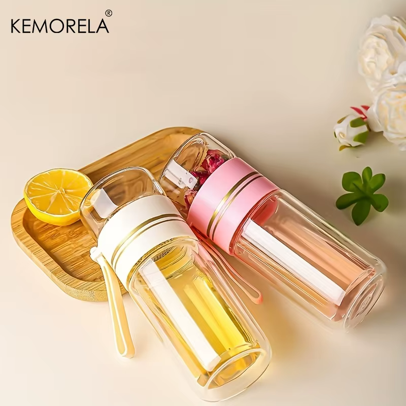 1PCS Tasse à thé portable en verre borosilicate à double paroi de 520 ml avec infuseur
