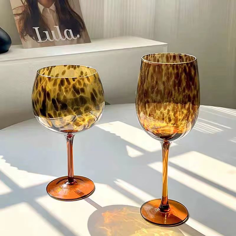 Verre à vin en verre de cristal léopard Vintage