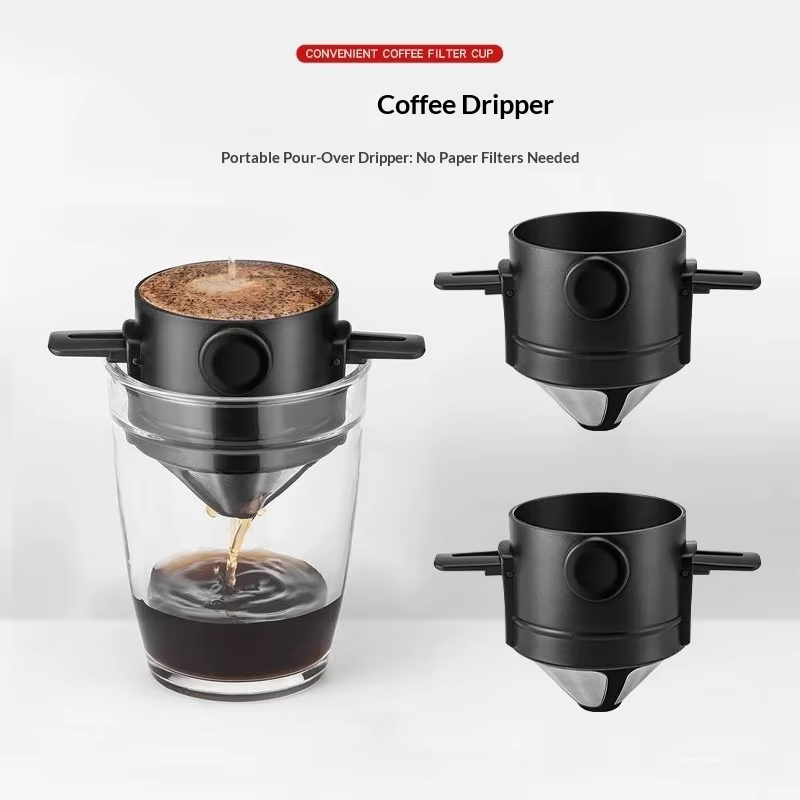 Filtre à café portable pliable réutilisable avec maille double couche pour infusion par dégoulinement sans papier