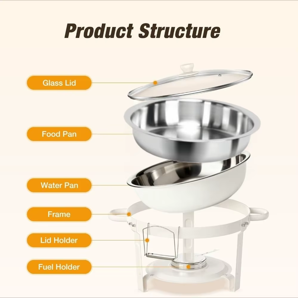 Plats de service blancs pour buffet 5QT avec couvercle en verre empilables