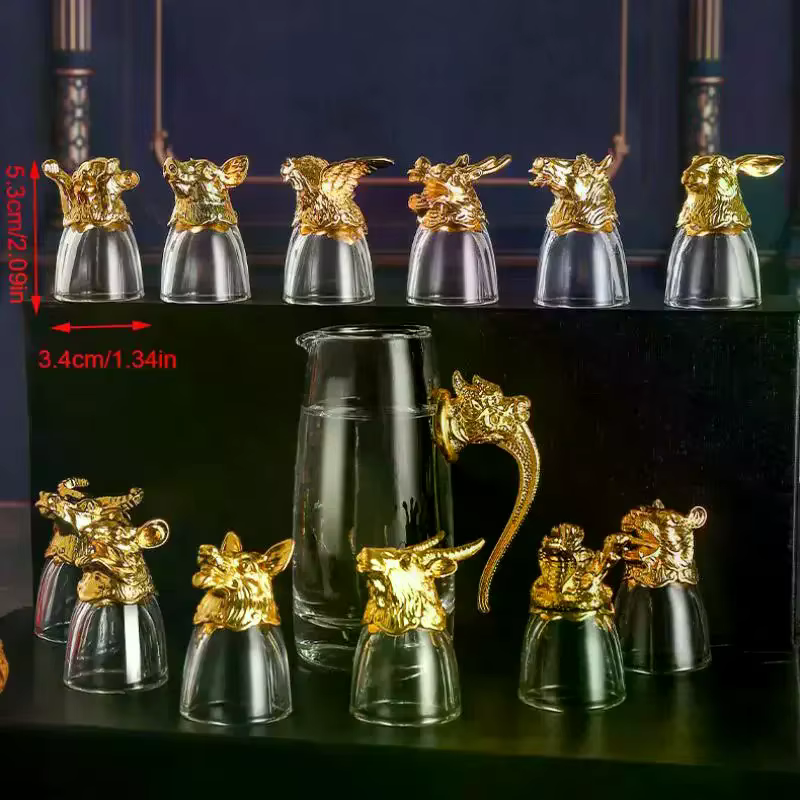 Lot de 12 verres à vin et mini-flacons zodiacaux